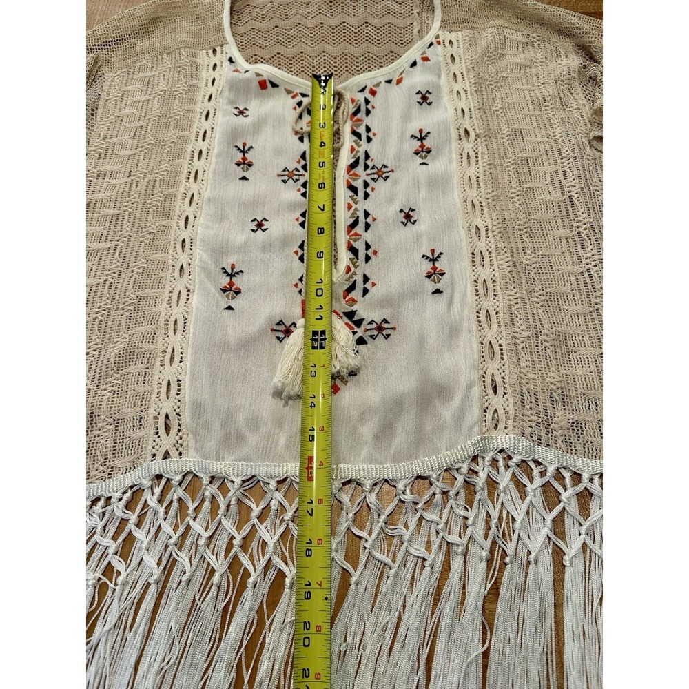 Miss Me Lace Poncho Lightweight Long Crochet Fringe Boho Hippie Size L - Picture 5 of 7